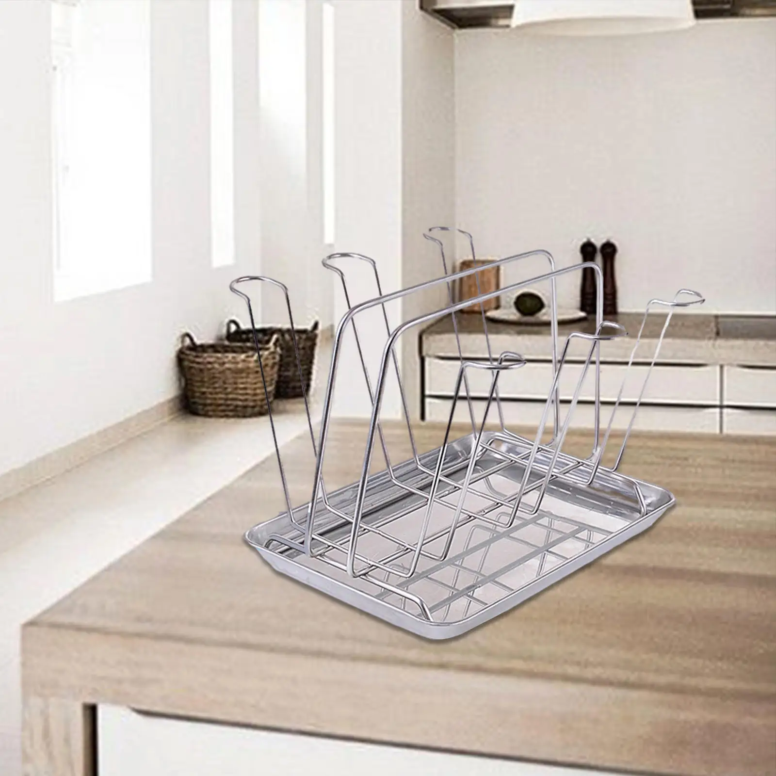 Stainless Steel Cup Drying Rack, with 6 Hooks Stand Glass Cup Storage Drainer, Hooks, for Kitchen Countertop