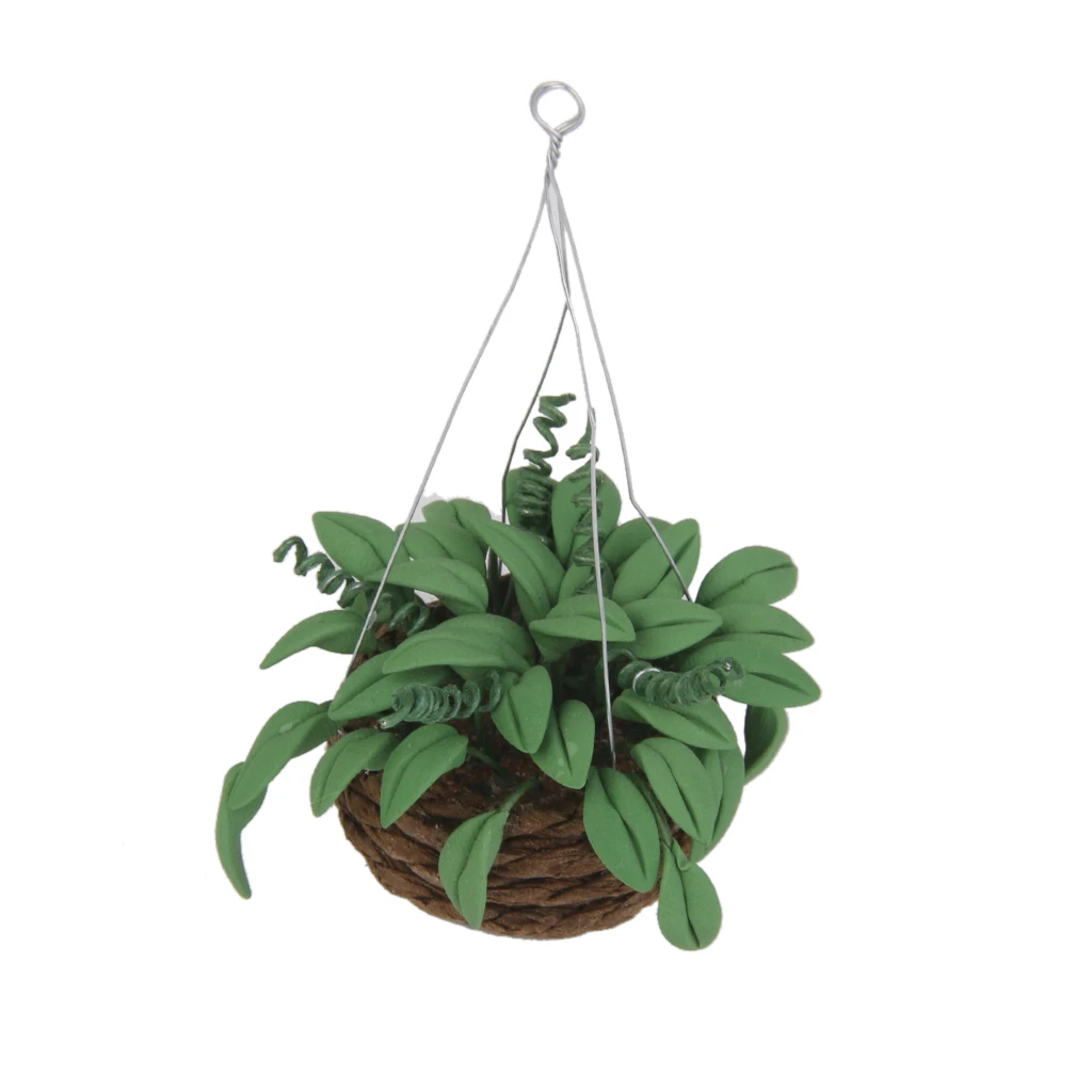 1:12 Dollhouse Mini Garden Plant Hanging Plants With Basket Decoration Accessories