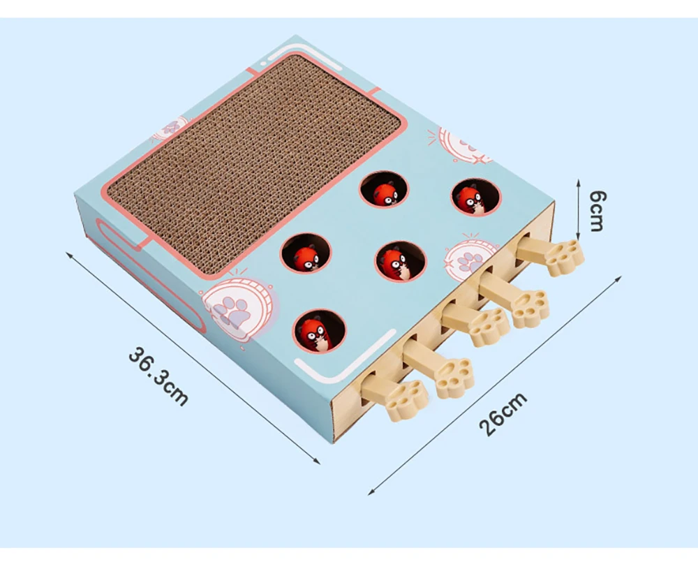 Un modelo 3D de una caja pequeña y colorida con un diseño divertido. Tiene una superficie superior texturizada que se asemeja a una tela tejida y hay seis recortes circulares con patrones rojos y blancos, cada uno de los cuales contiene un pequeño personaje de dibujos animados que parece ser un oso.