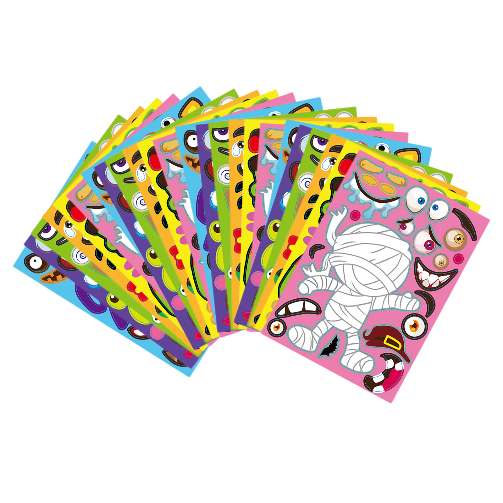 24Sheets/set Kids Funny Puzzle Games Make A Face DIY Halloween Jigsaw Stickers Gift Creative Stickers Toys Gift
