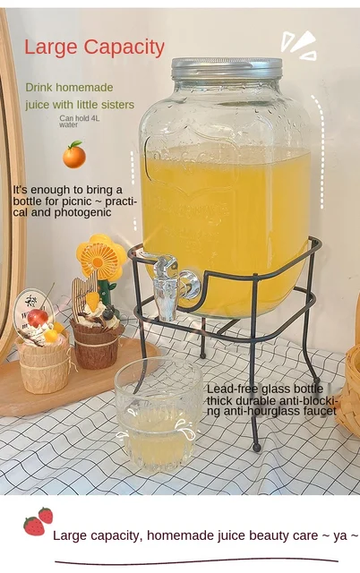 4L Glass Jar Party Juice Dispenser Glass Drink Beverage Dispenser with Tap  and Stand - AliExpress