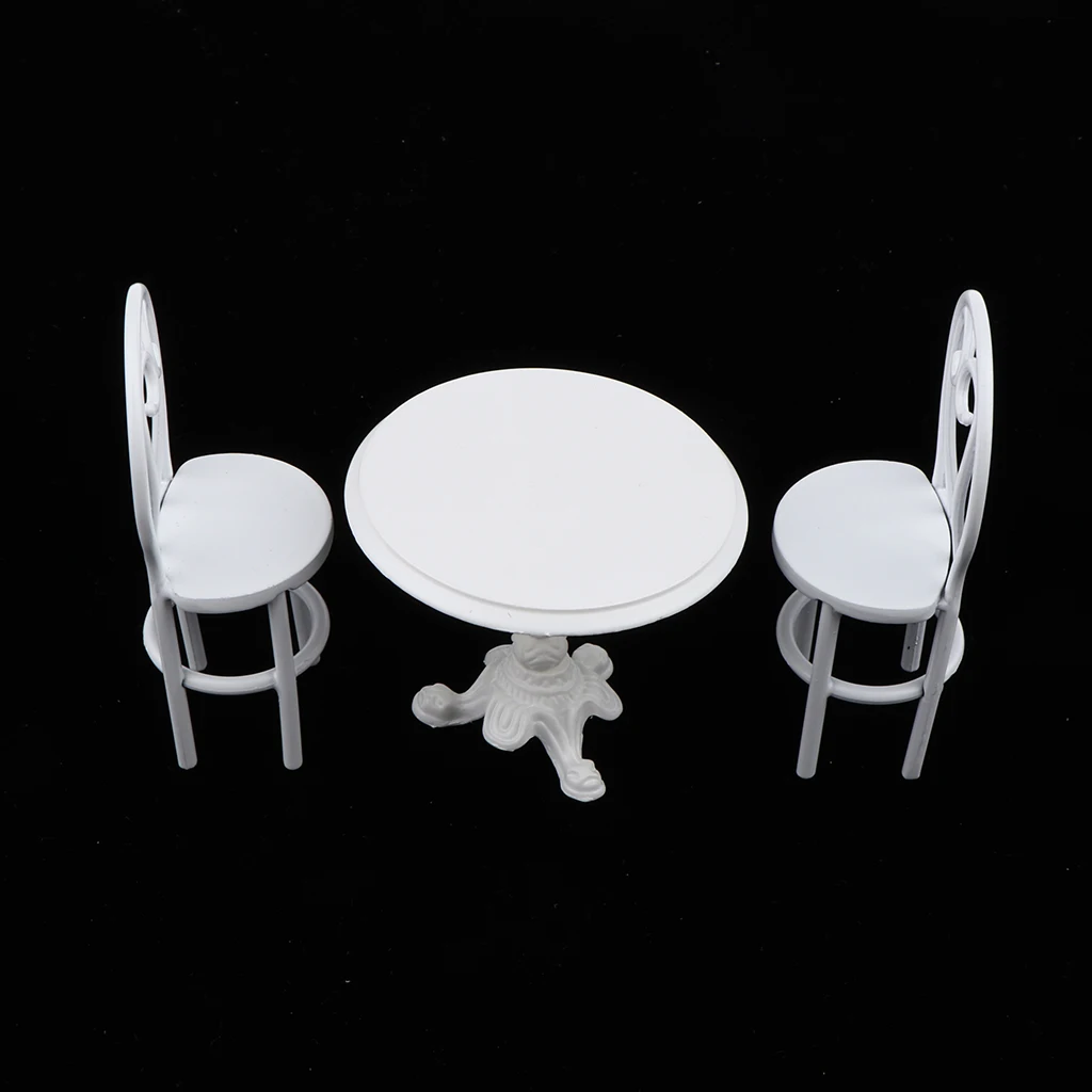 1/12 Dollhouse Miniatures Furniture White Dining Table 2 Chairs Model Set