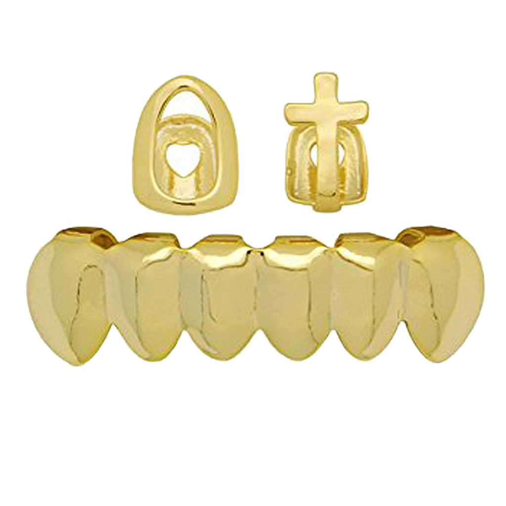 Bottom 6 Teeth Mouth Caps Punk Rock Grills 2 Top Single Fang Cross