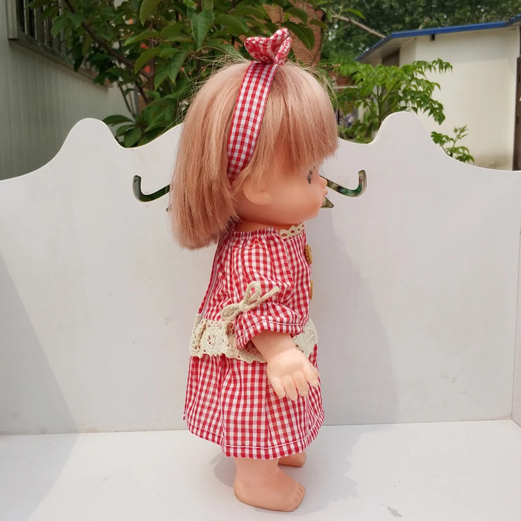 Dress with Long Sleeve Red Checkered Skirt for Doll Clothes 25 Cm Mel-chan