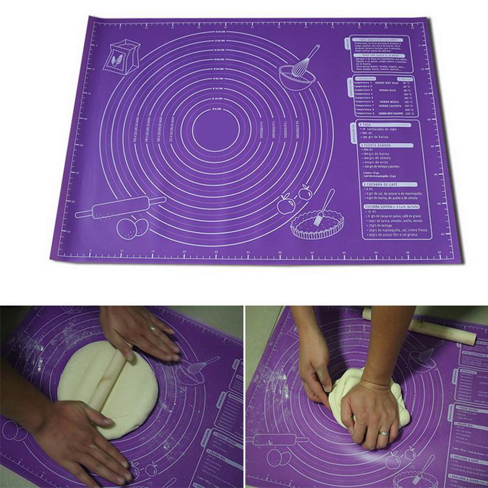 Silicone Pastry Baking Mat with Measurements Fondant Sheet Non-Slip Mat Sticks to Countertop for Rolling Dough Pie Baking Mat