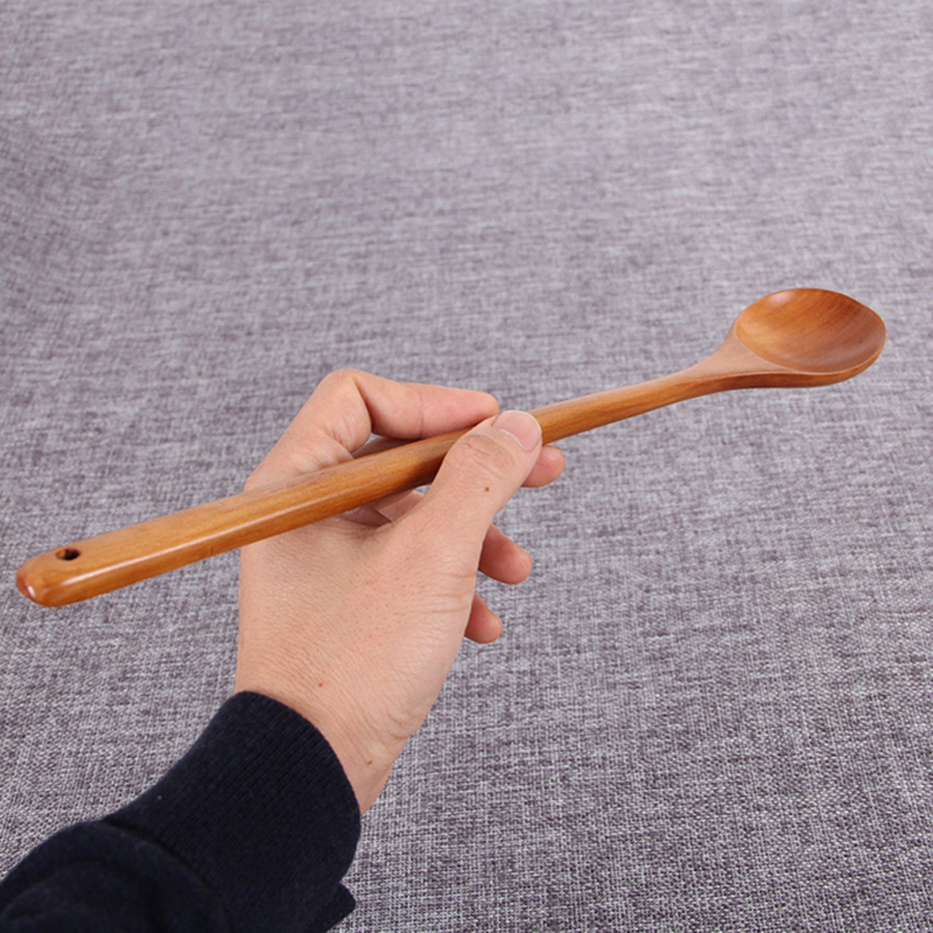 1 piece Long Handle Natural Mixing Wood Spoon 33.5cm Korean Hot Pot Spoon for Coffee Drink Ice Cream Honey