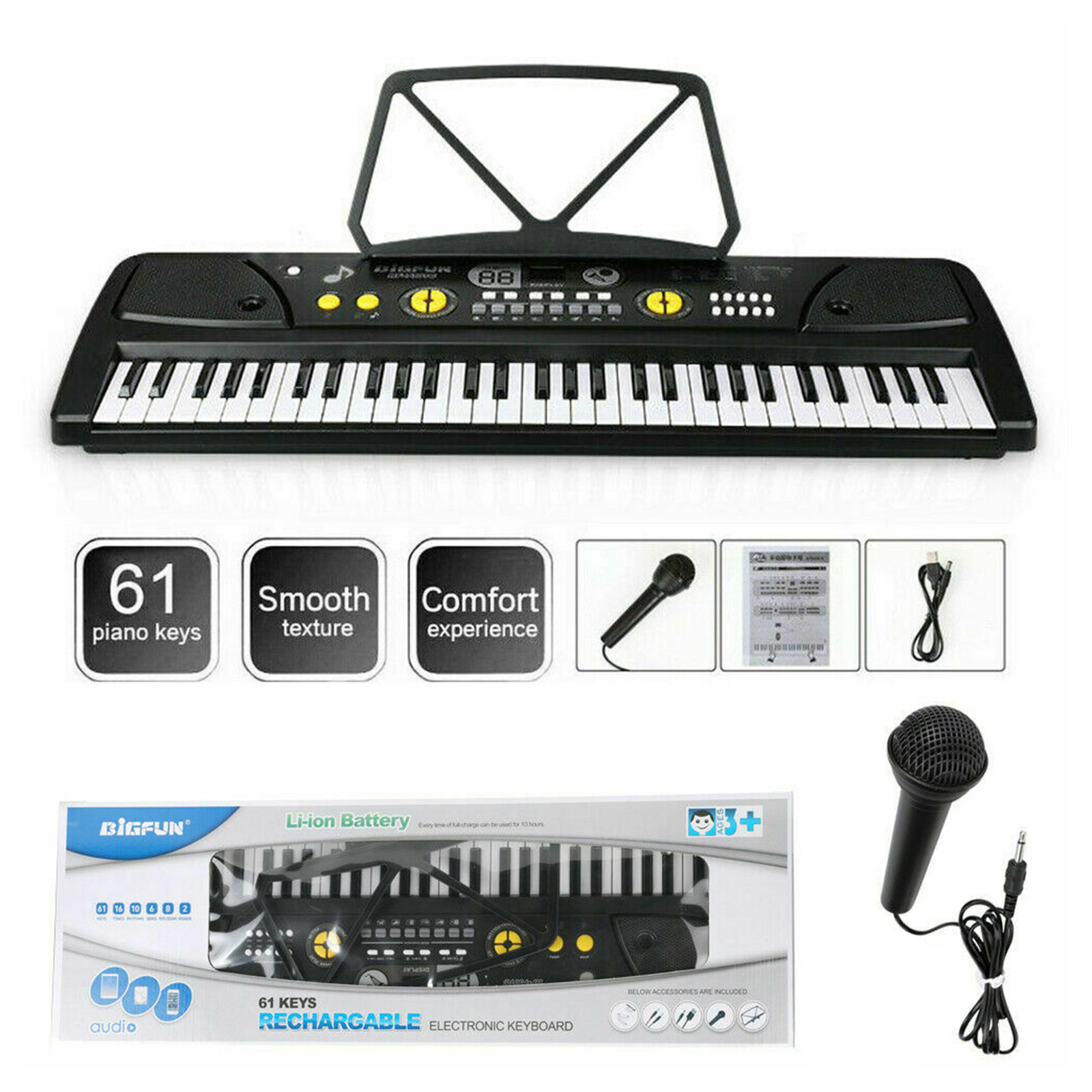 Instrument Kit Plastic Digital Music Piano Keyboard Electronic 61 Keys for Home Teaching Adults Girls