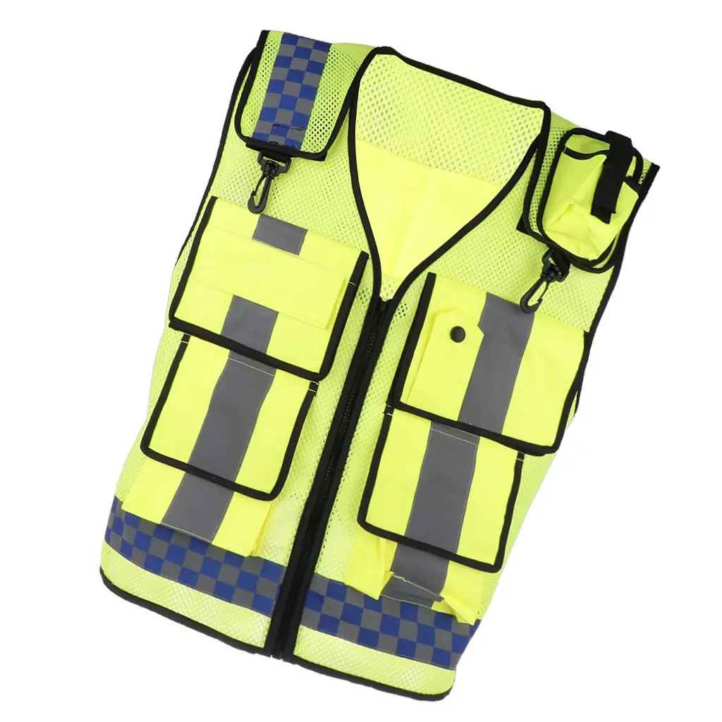 Multi Pocket High Visibility Zipper Front Safety Vest With Reflective Strips