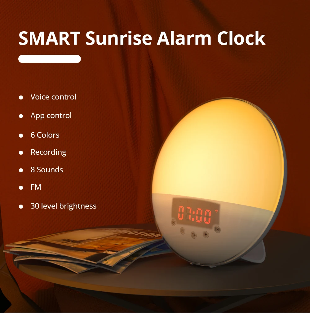 Details about   Digital Alarm Clock Wake Up Light Night Light Sunrise Simulation Touch Control 