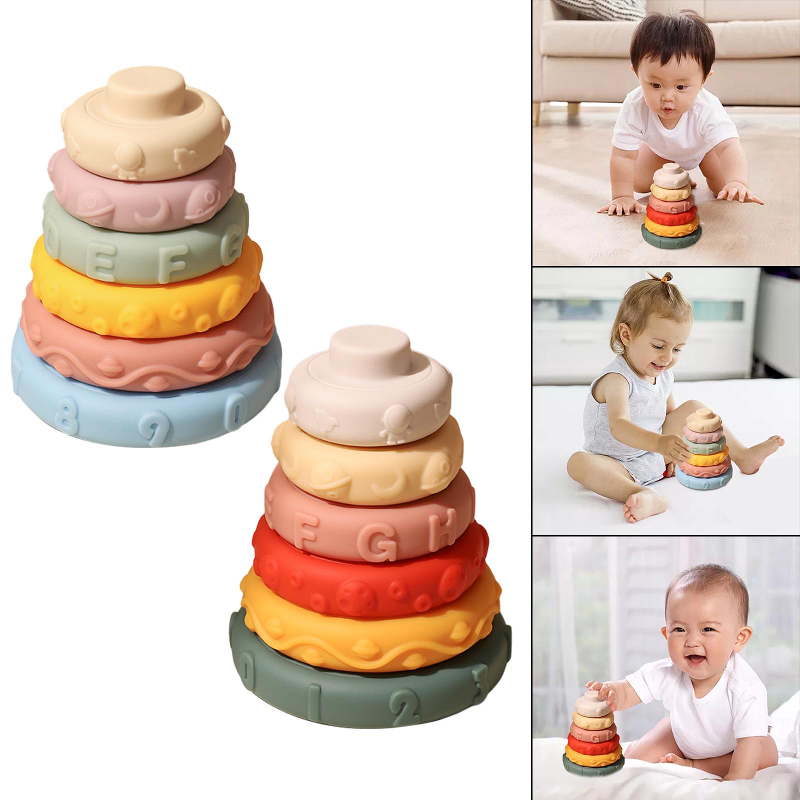 Silica Gel Stacking Nesting Toys Stacker Hand-Eye Coordination Soft Rainbow Building Blocks Sensory Toys for Toddler Children