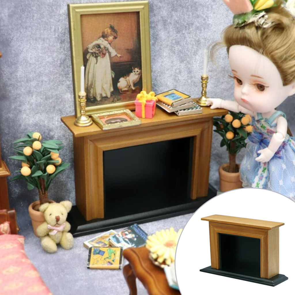Dollhouse Decoration Accessories,1:12 Dollhouse Miniature Furniture Room Wooden Vintage Black Yellow Fireplace