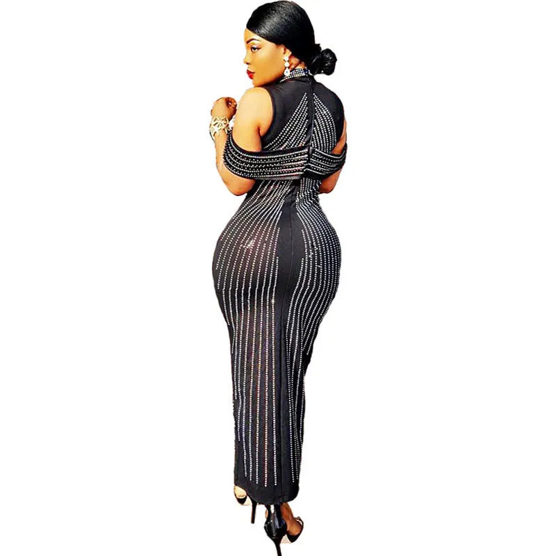 New Fashion Mesh Diamonds  Lady African Clothes Gown Outfit