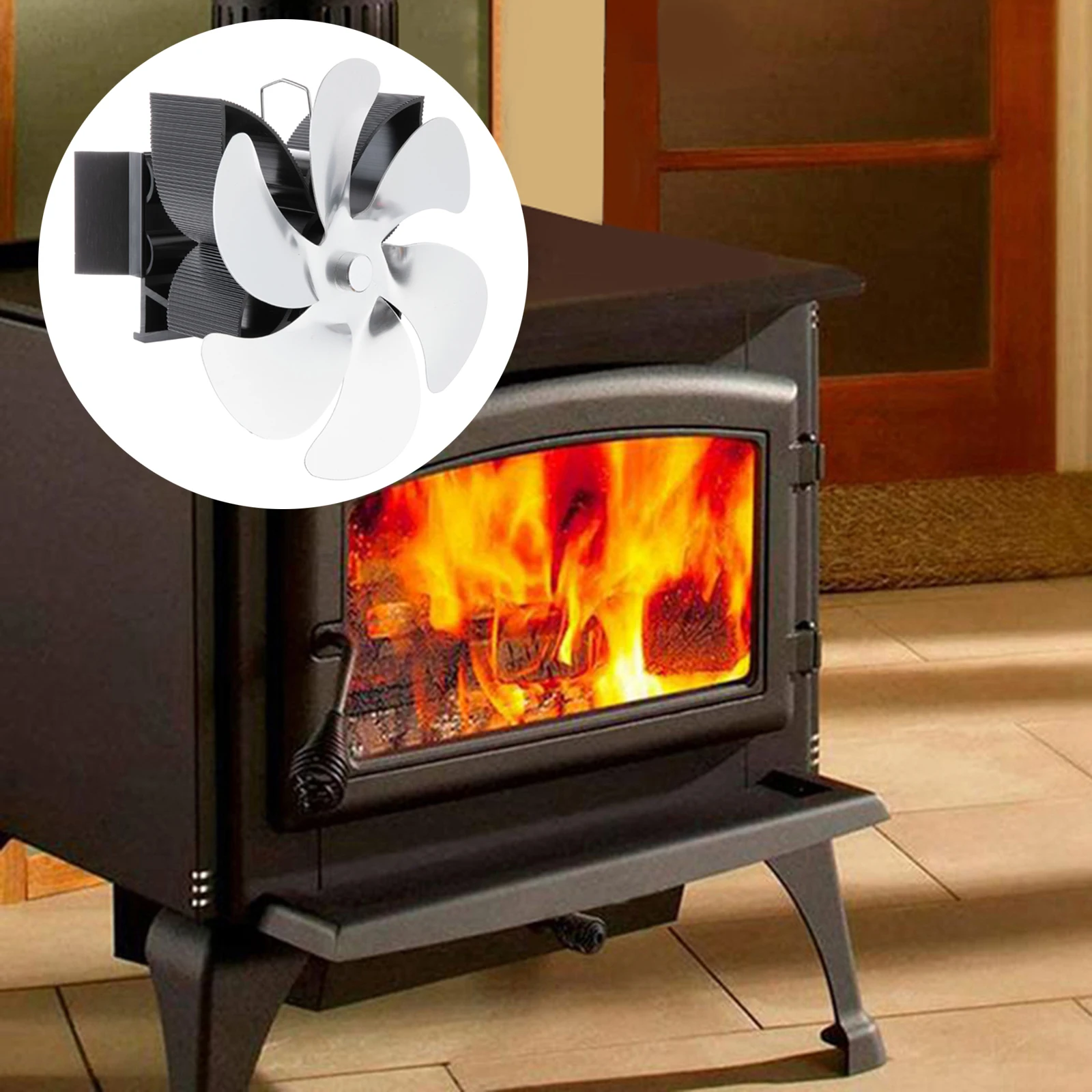 6 Blades Aluminum Alloy Heat Powered Fireplace Hanging Stove Fan for Eco Friendly Wood/Log Burner Saving Fuel Efficiently