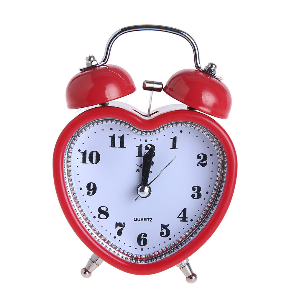 Heart Shaped 3-inch Twin Bell Alarm Clock With Night Light, Battery Operated Loud Alarm Clock, 12 Hour Display