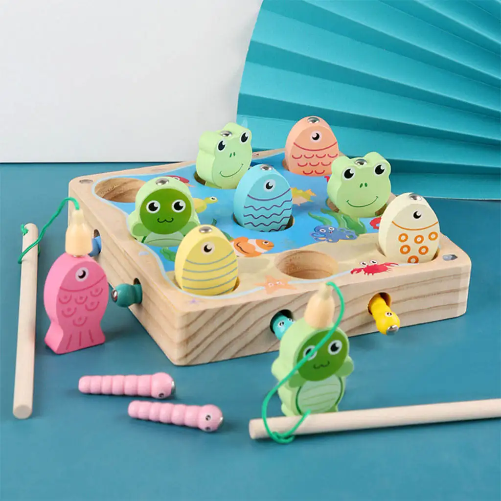 Multicolor Wood Fishing Toy Parent-Child Game Board Game Matching Game for Kids Children
