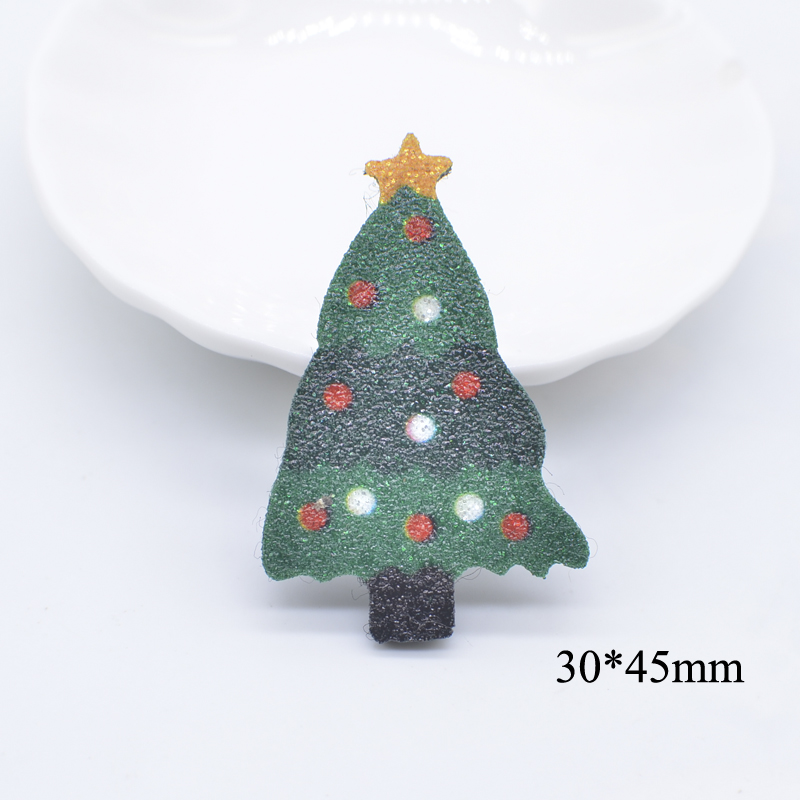 10 Stück bedruckte Weihnachtsmann-Baum-Hirschglocke, gepolsterte Glitzer-Leder-Applikationen für DIY Kopfbedeckungen, Haarspangen, Band, Schleife, Dekor-Zubehör – Detail 3