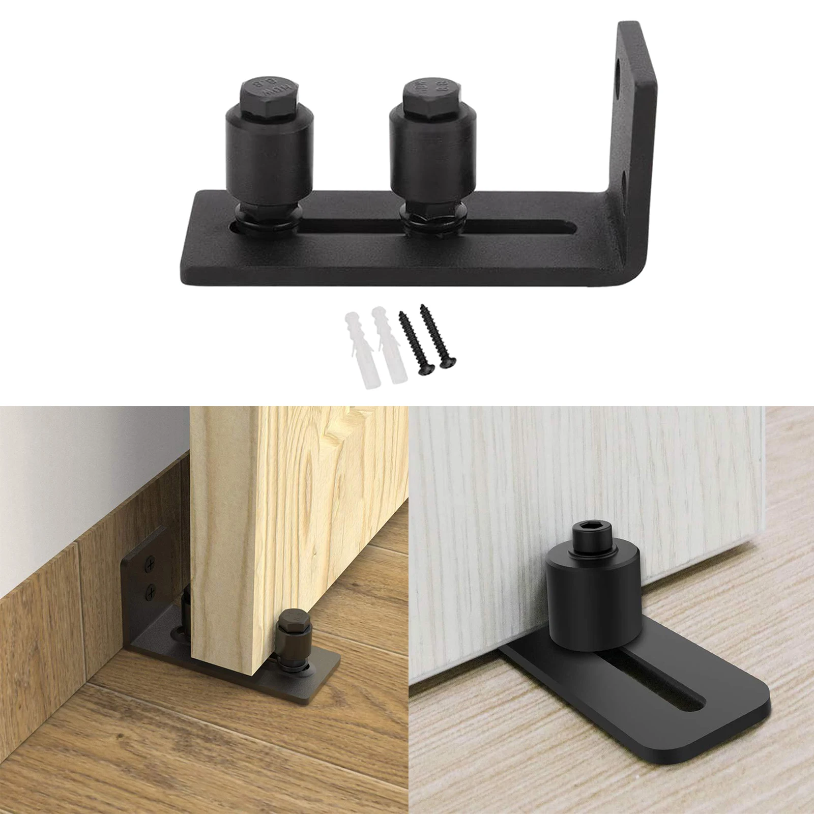 Adjustable Double Roller Sliding Floor Guide Support for Barn Door Bottom Hardware, Smoothly and Quietly