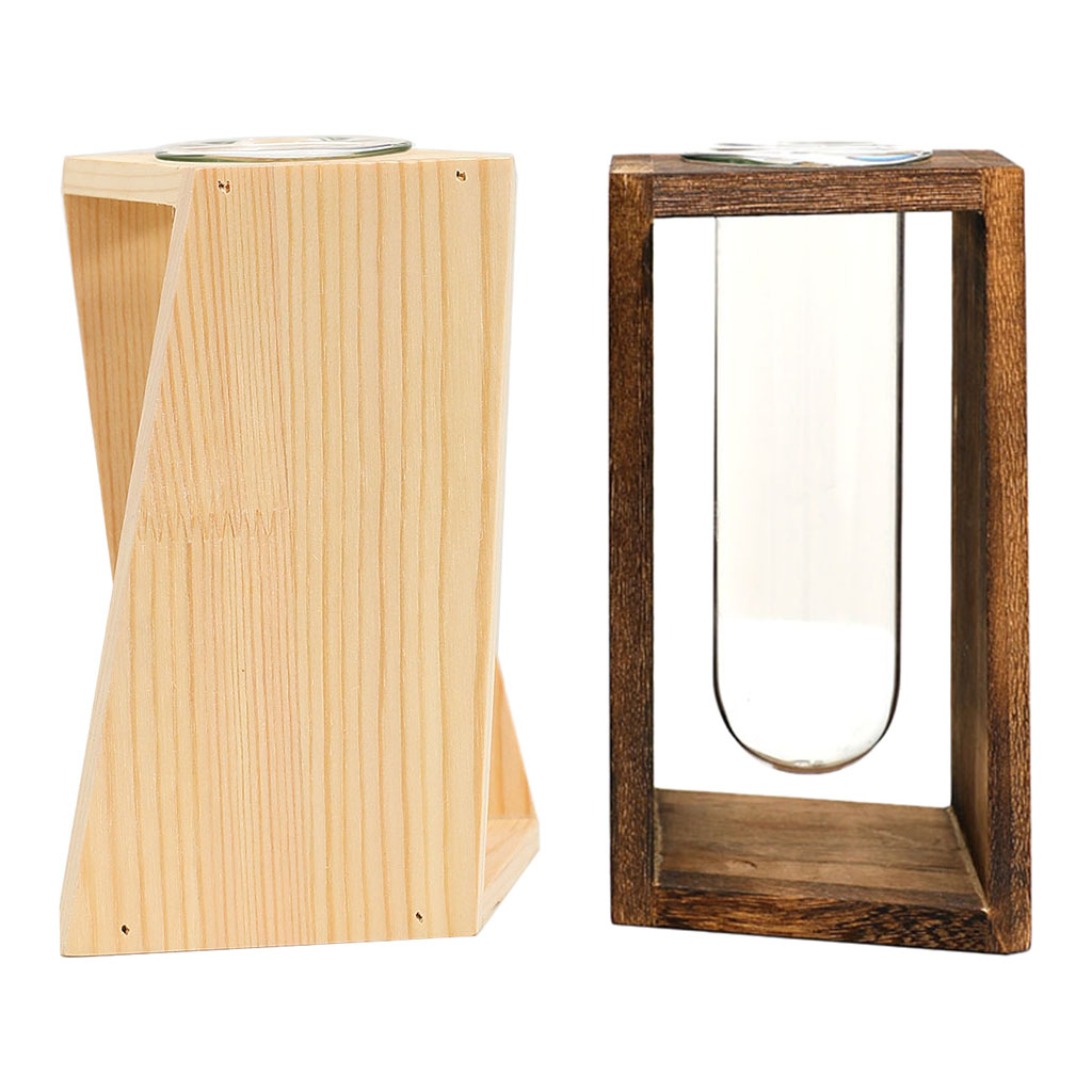 Wooden Stand Hydroponic Vase with Test Tube Rack Desktop Decoration for Plants Home Office Garden Wedding Propagating Plants