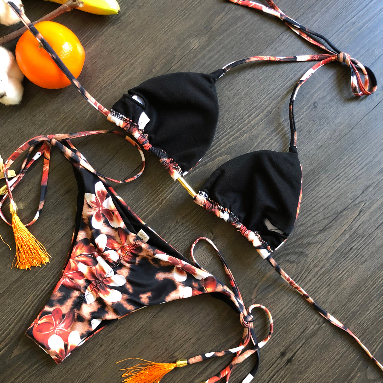 Ensemble Bikini Femme - Bandeau Plissé à Paillettes, Culotte Brésilienne Push-up, Dentelle, Tailles S à XL