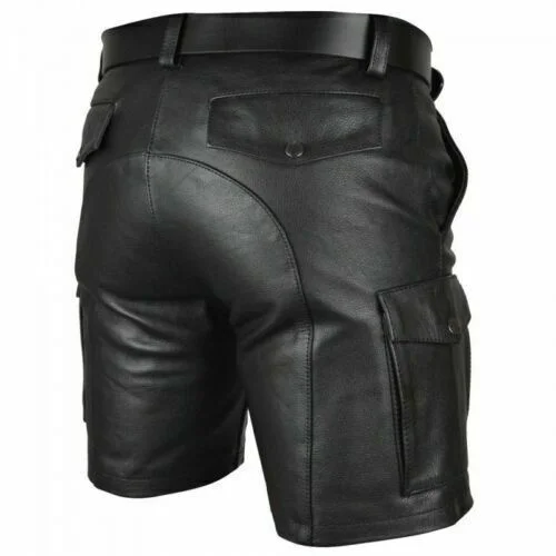 Mens Leather Shorts Hand Made Faux Skin Leather Shorts - Handmade PU Leather Shorts Not Include Belt maamgic sweat shorts