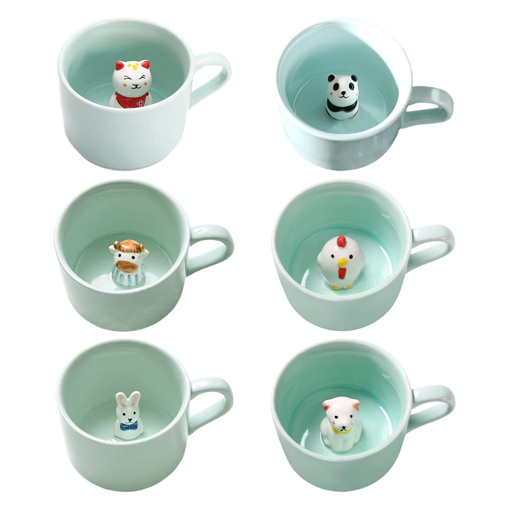 Creative Ceramic Cup coffee Mug 3D Milk Cup Animal Inside Cute Cartoon Panda Bunny Kitten Puppy Tee Cup Celadon Cup