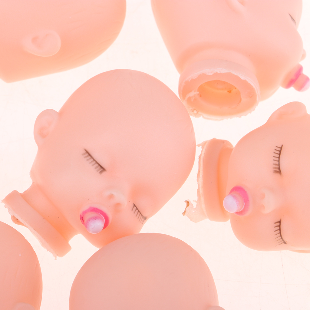 10pcs Mini Vinyl Sleeping Baby Doll Head For Licca Doll DIY Supplies Knitting Keychain Keyring Hanging