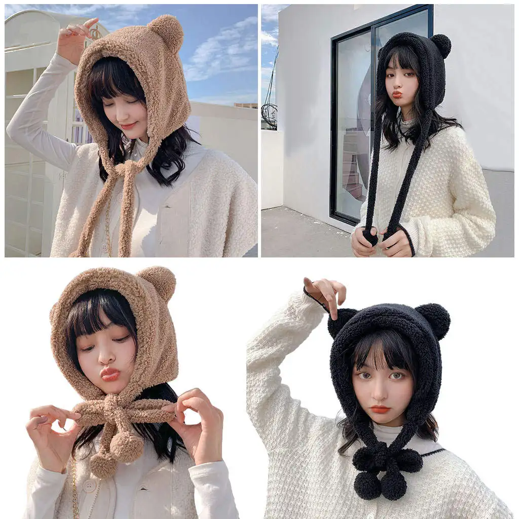 Solid Bear Ear Hat Novelty Funny Ear Protection for Spring Autumn Girl Female Student