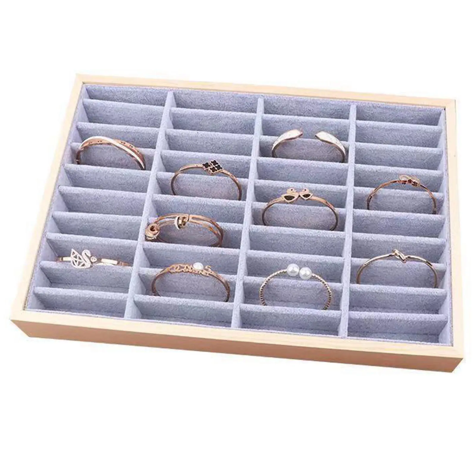 Jewelry Tray Velvet Jewelry Box 40 Grid Display Holder Showcase Storage Organizer for Ring Necklace Earring