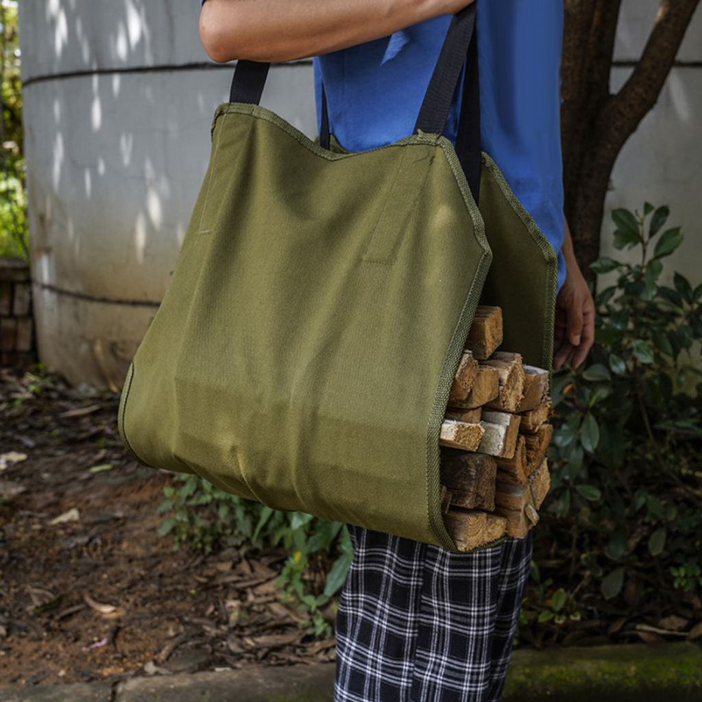 Waterproof Large Capacity Canvas Log Carrier Tote Bag Camping Picnic Outdoor Firewood Holder Storage with Handles for BBQ