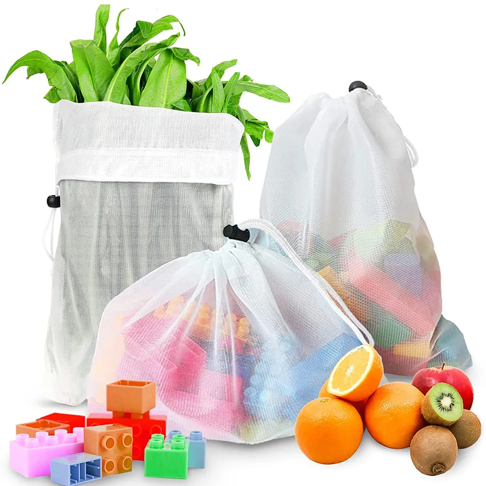 5Pcs Eco-Friendly Reusable Produce Net Bag Rope Mesh Fruit Vegetable Storage Bag 