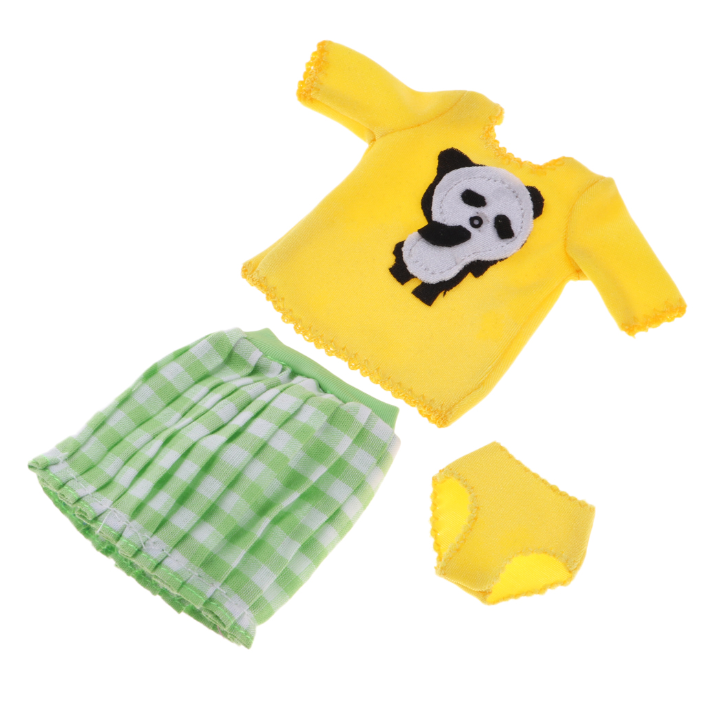 Adorable Cartoon Costume T-shirt & Plaid Miniskirt For 12inch Blythe Dolls
