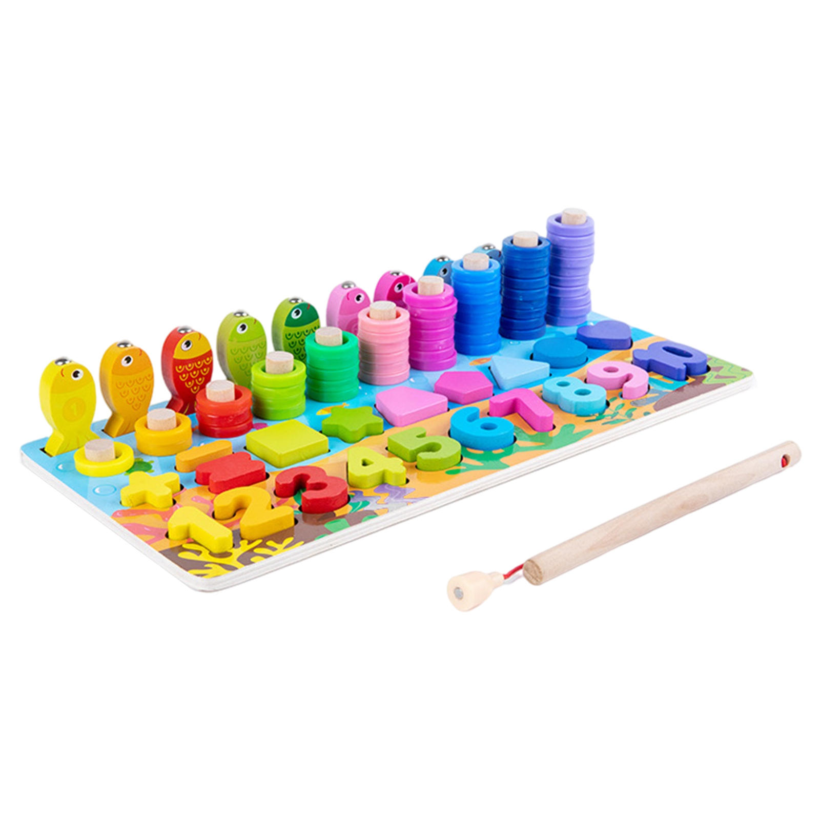 Montisorri Number Shape Sorting Stacking Rings Toys Math Fishing Game Toys