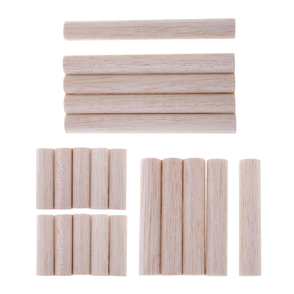 Pack 5 / 10 15mm Thick Wooden Dowel Rods - Unfinished Balsa Wood Dowels For Crafts & Woodworking, Building Model, DIY Airplane