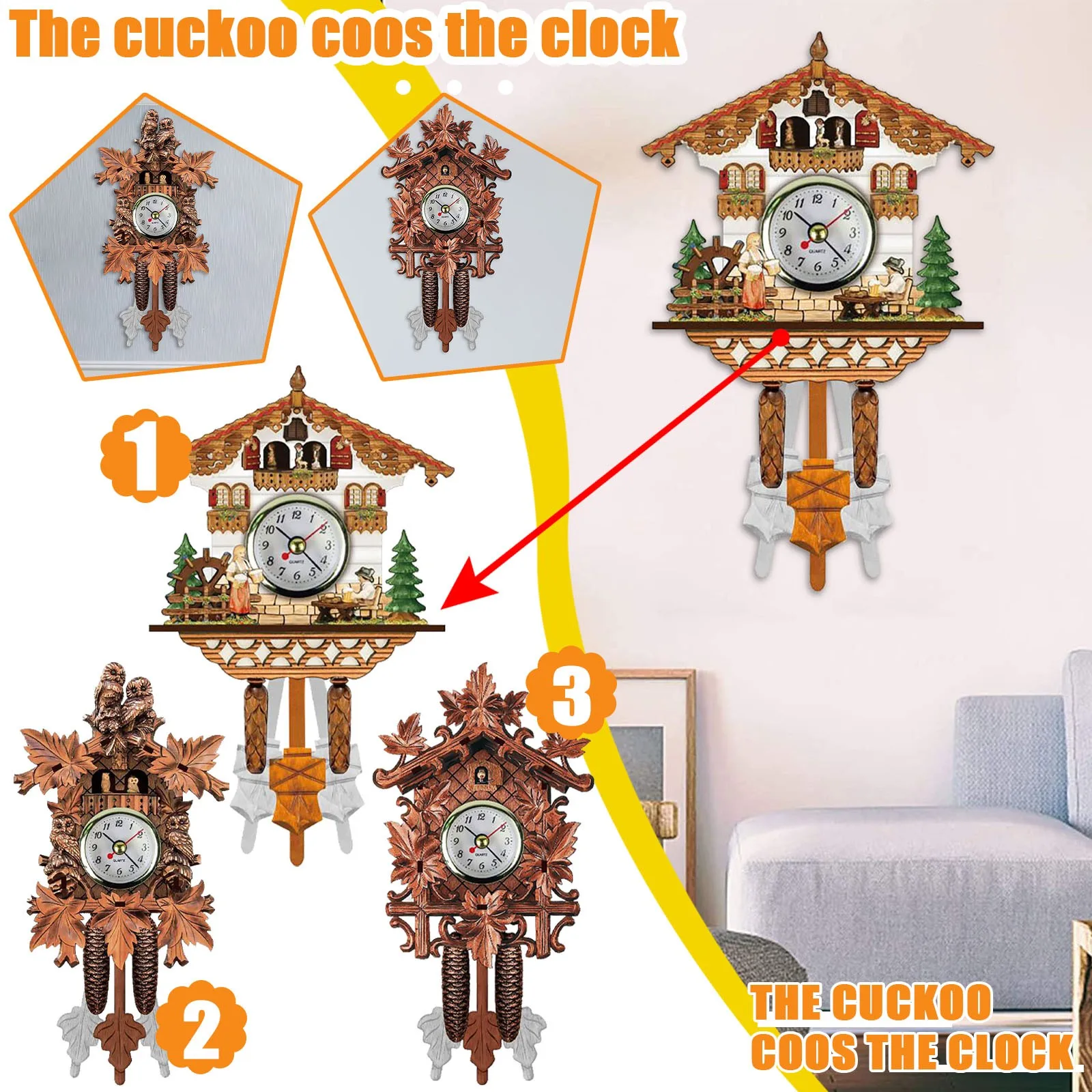 Cuckoo Clock Living Room Wall Clock Bird Cuckoo Alarm Clock Wall Watch Modern Children Unicorn Decorations Home Day Time Alarm