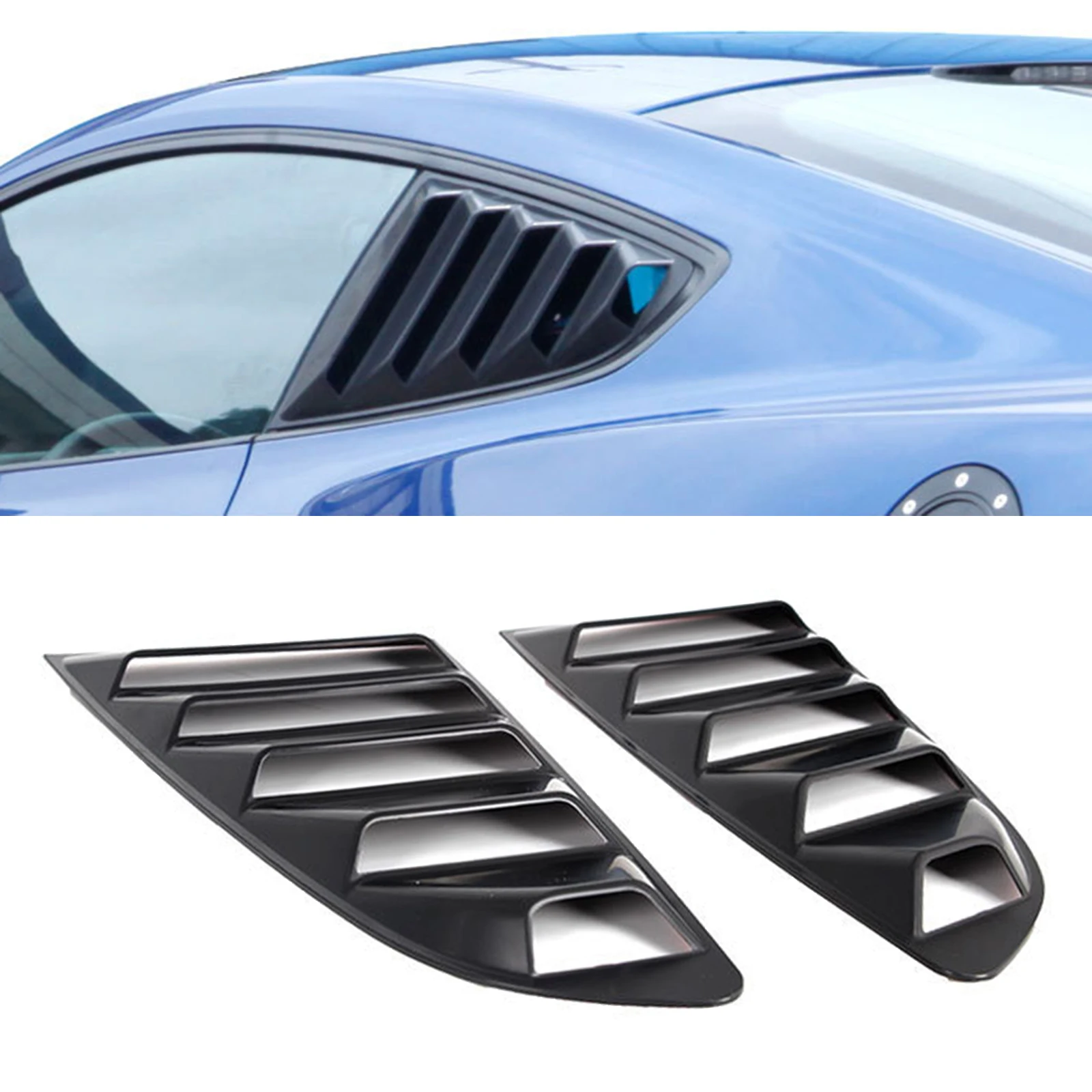 2Pcs Rear Quarter Side Window Louvers Shutter Air Vent Scoop Shades Black Cover for Ford Mustang 2015-Present