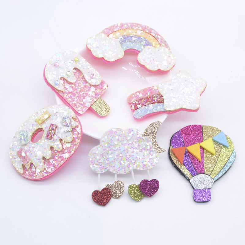 12 Stücke Kawaii Meteor Regenbogen Kuchen Eis Heißluftballon Wolke Applikation für DIY Baby Hut Kopfbedeckung Haarspangen Bogen Dekor Patches – Detail 1