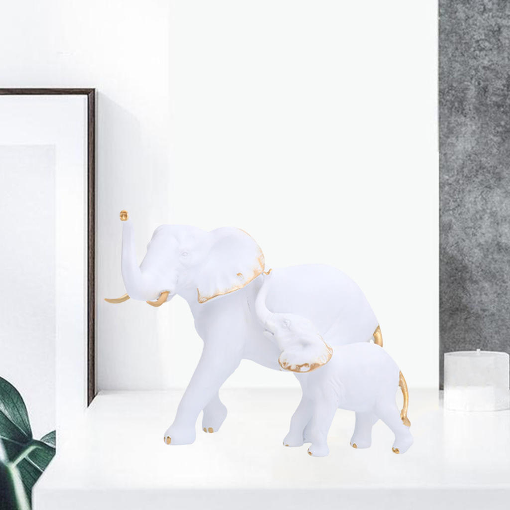 Elephant Statue Animal Figurine Resin Elephant Mother Baby Sculpture Home Office Desktop Decoration Ornament Collections Crafts