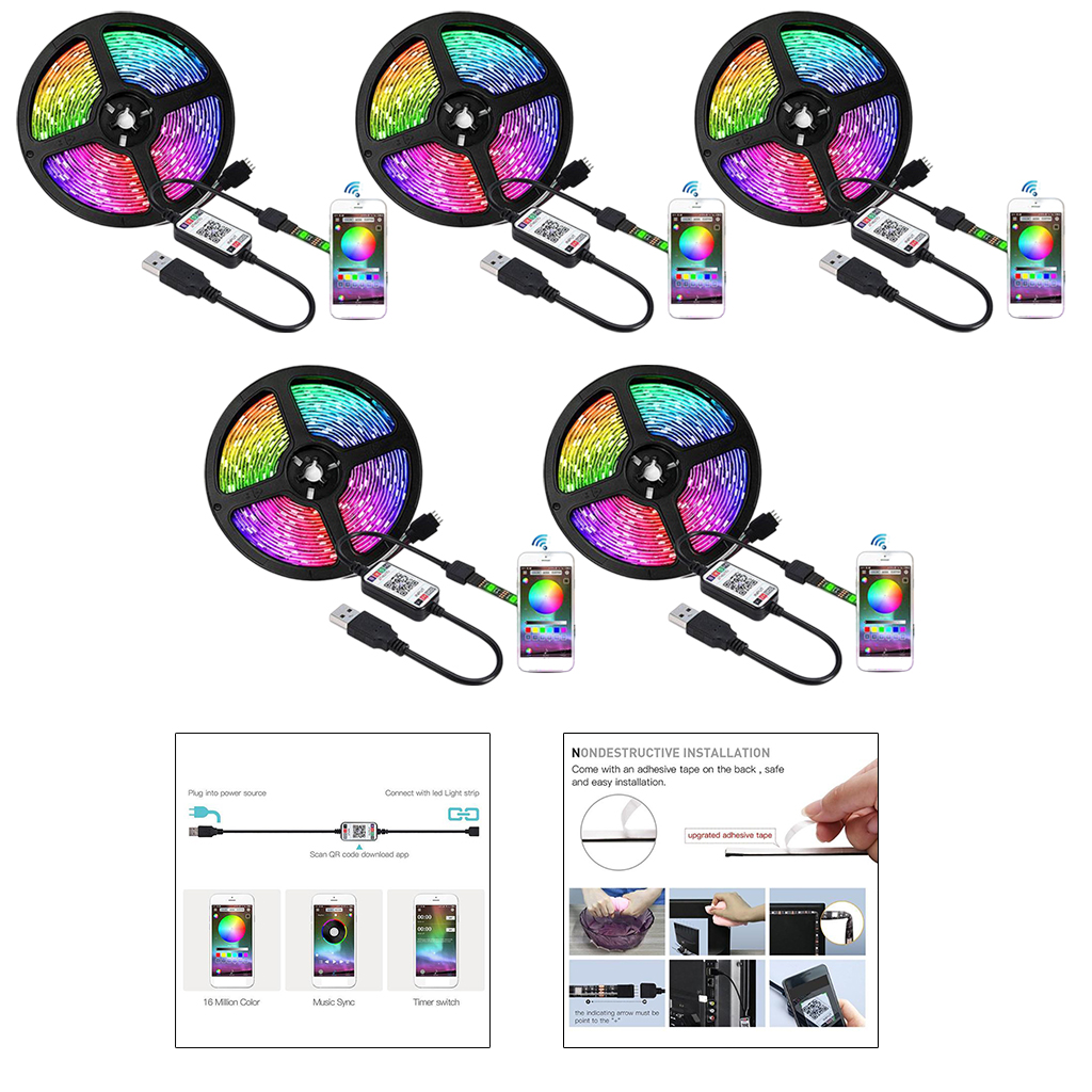 LED Strip Lights TV Backlight 1/2/3/4/5M RGB USB Powered Colored Cing