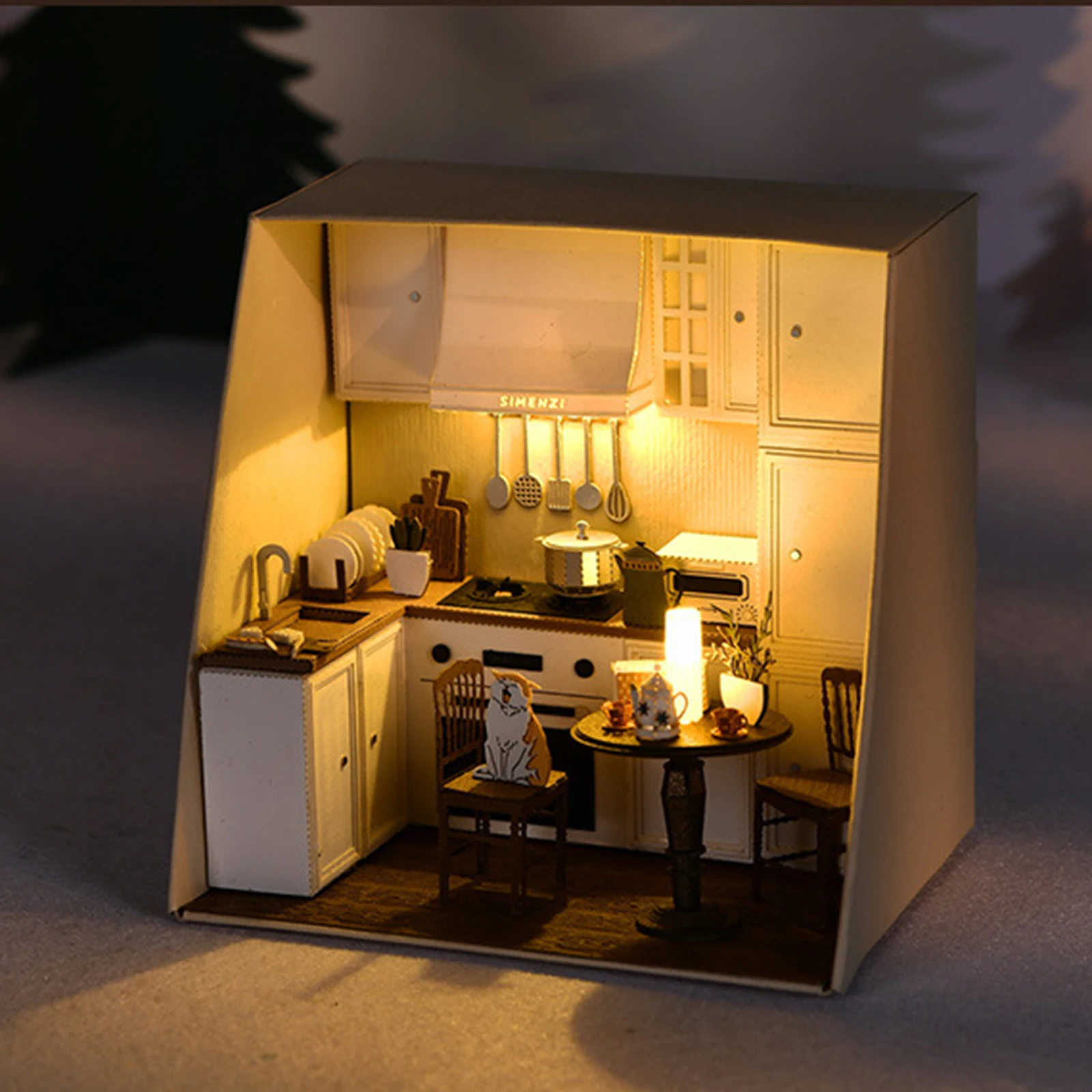 Crafts Miniature Kit Doll House, W/ LED Light & Furniture Set Paper Art Wood House 3D Puzzle Model Kids Toy Valentine`S Gift