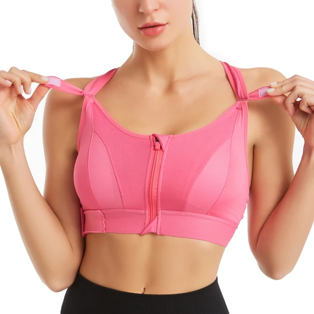 New Womens Front Zipper Top Sports Bras Underwear Shockproof