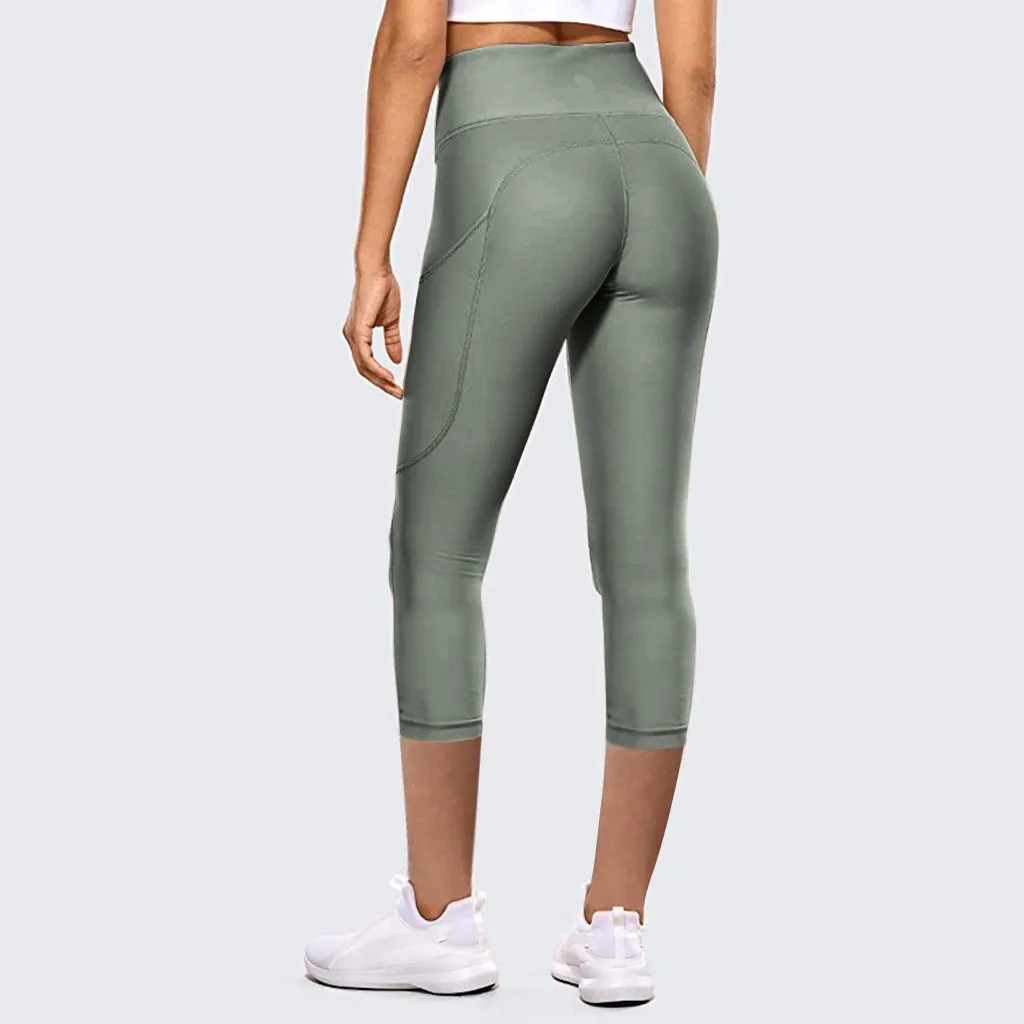 Sport Leggings Women Tight Elastic Quick Drying Yoga Pants Seven Point Yoga Pants Elastic Slim Tight Workout Pocket Sweatpants