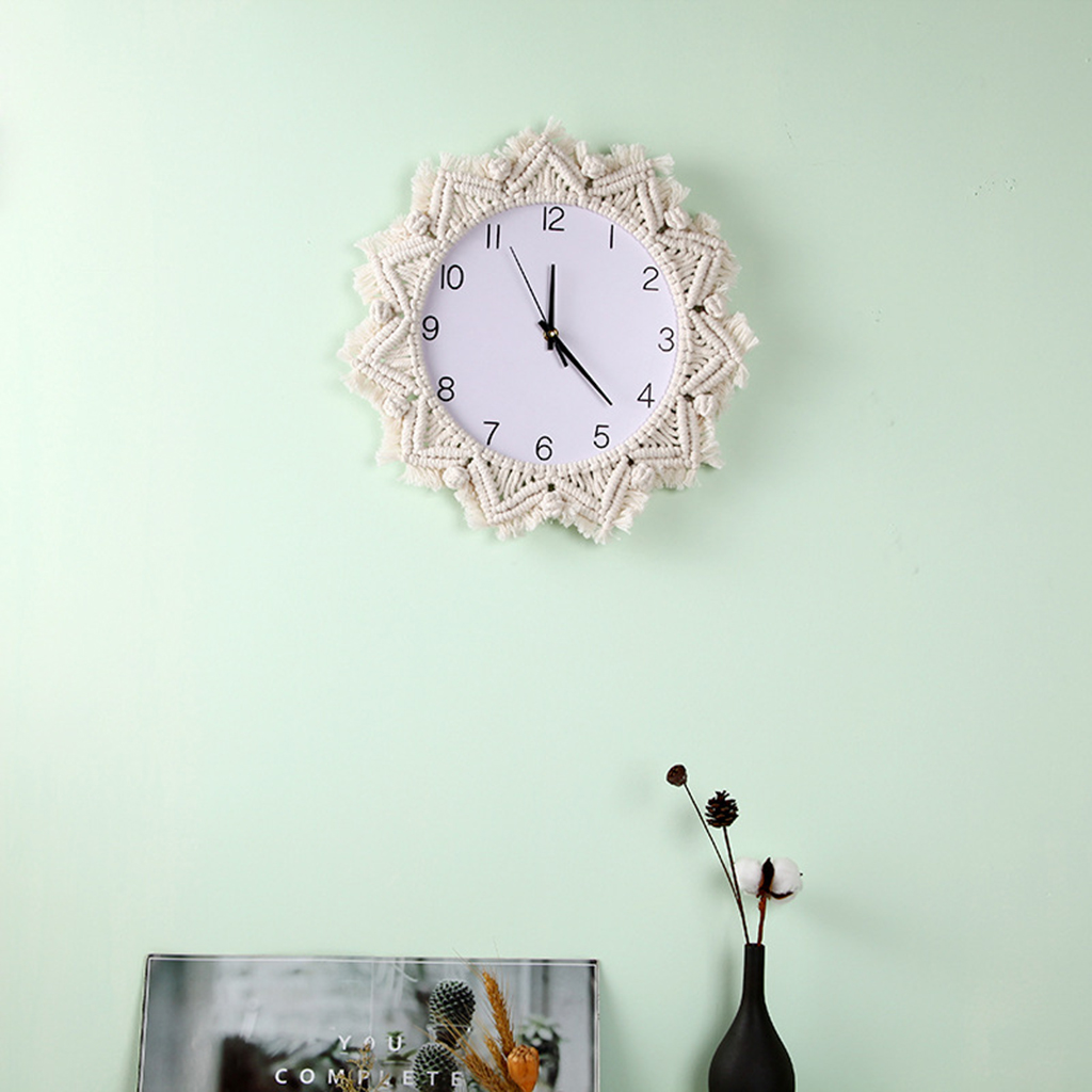 Home Hanging Wall Clock Macrame Rope Woven Non Ticking Quartz Clocks Decors