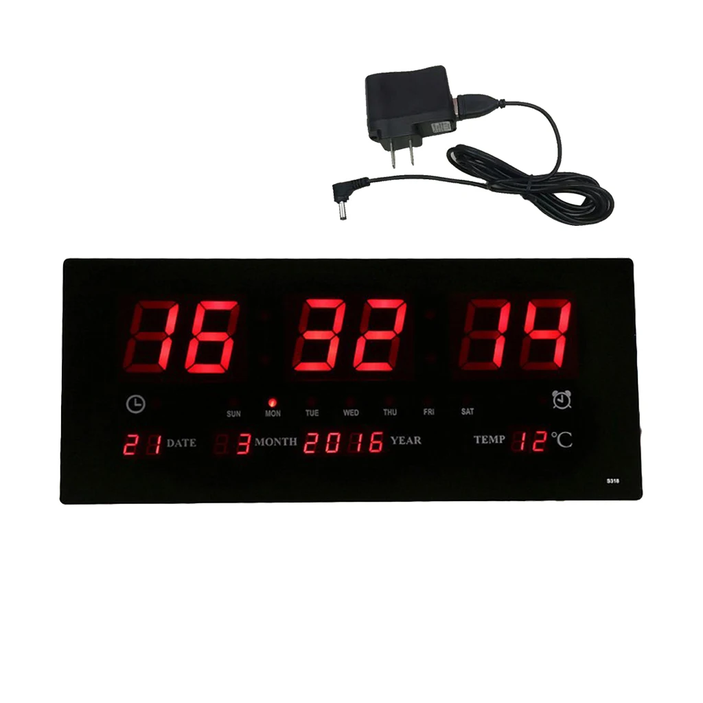17'' Digital LED Screen Wall Clock Calendar Time Backlight with Temperature Meter Thermometer Home office School Projection US