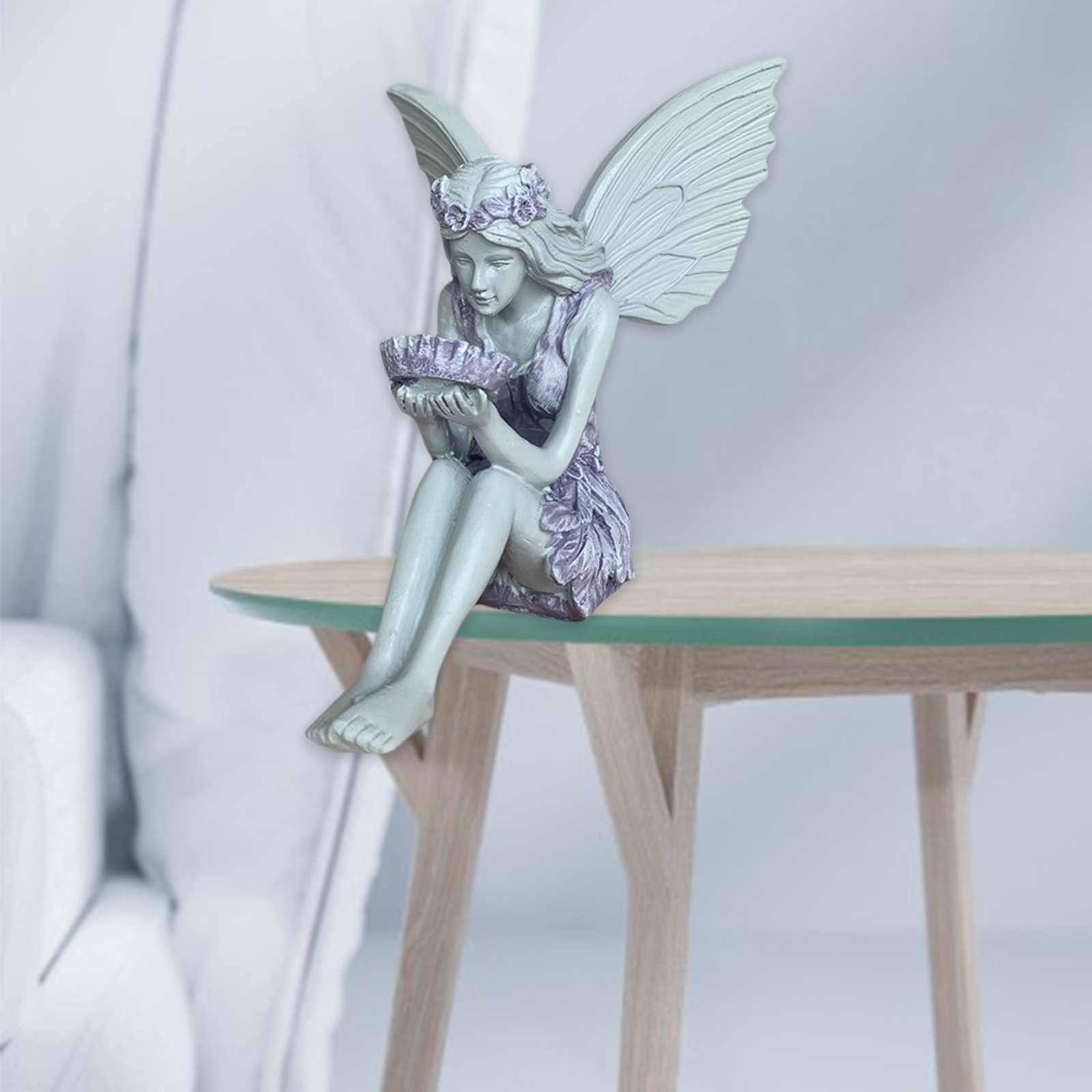 Flower Fairy Statue Fountain Pond Ledge Fairy with Wing Garden Statues Home