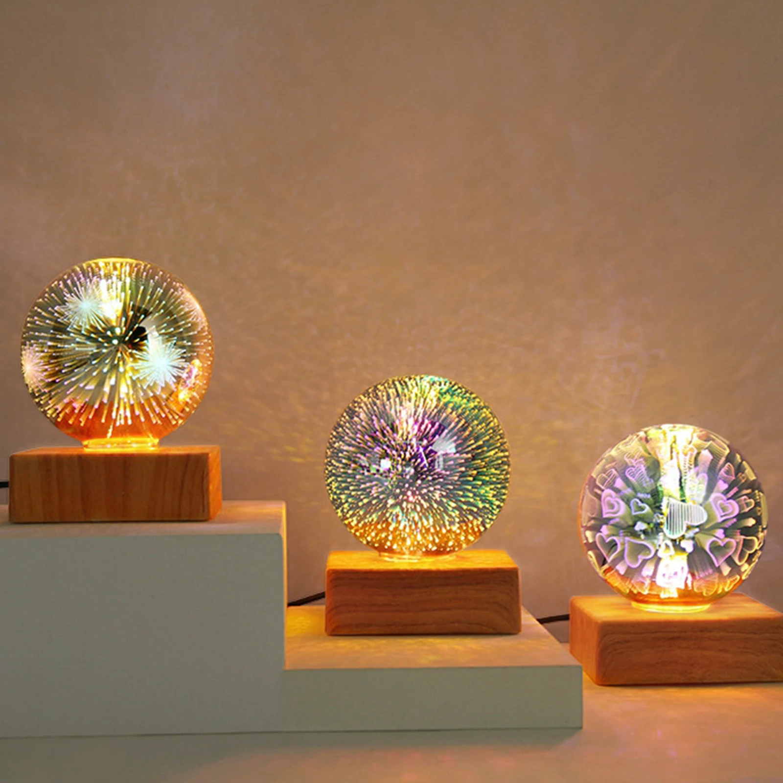 USB Powered LED 3D Fireworks Glass Ball Night Light for Holiday Christmas Party Decor