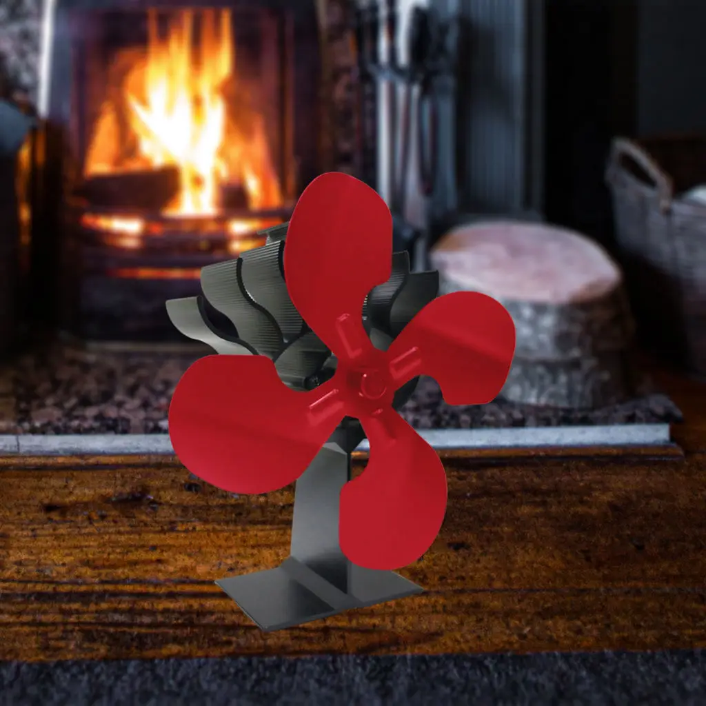 Heat Powered Stove Fan 4 Blade Heater Stove Fans Aluminium Silent Eco-friendly Efficient for Wood Log Burner