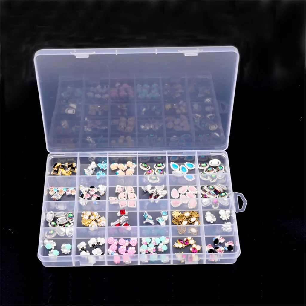 24 Slots Nail Storage Box Case Nail Art Plastic Container Rhinestone Charms Bead Organizer, Earrings Storage Organizer