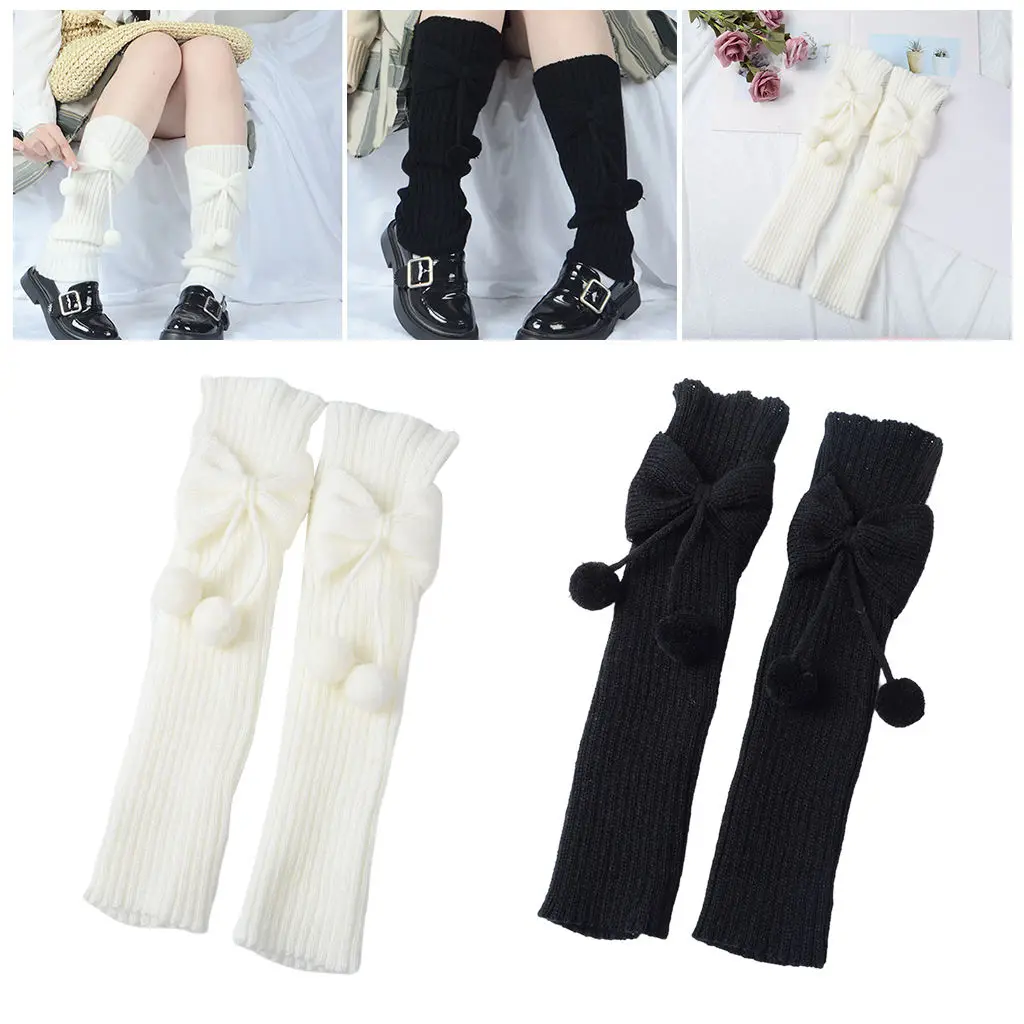 Girls Knitted Leg Warmers Cover Harajuku Student Autumn Casual Loose Stockings Lolita Pile Up Leg Warmers for Women