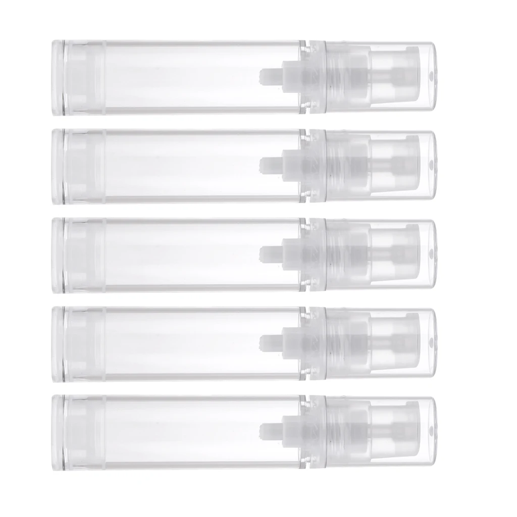 Portable Airless Bottle Cosmetic Treatment Pump Travel Empty Clear 10ml 5Pcs