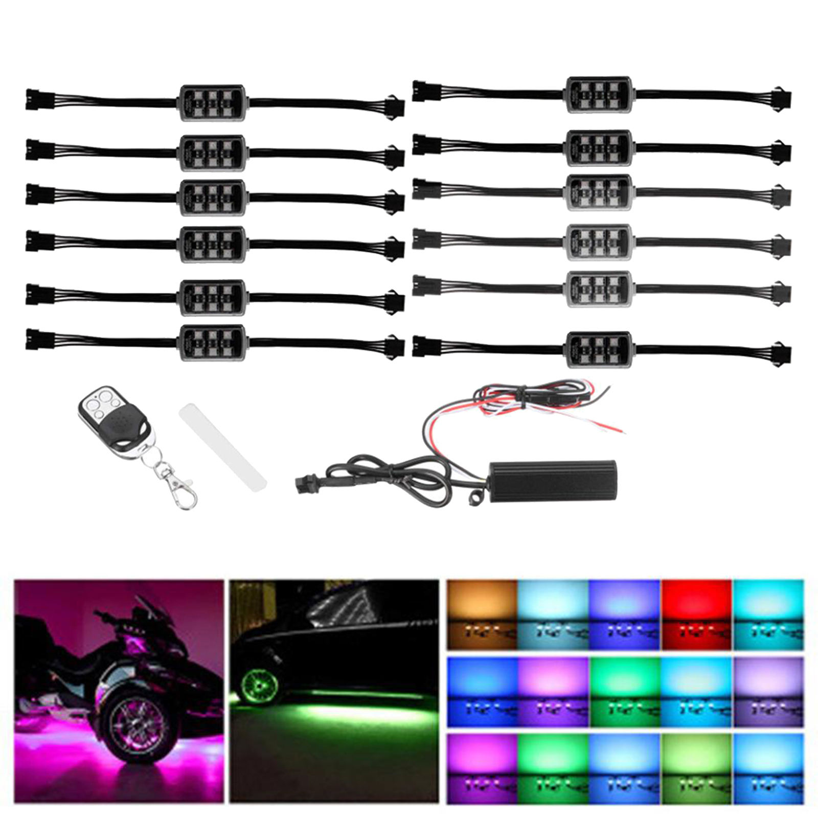 RGB LED Smart Brake Lights Motorcycle Car Atmosphere Light with Remote Control Moto Decorative Strip Lamp Kit